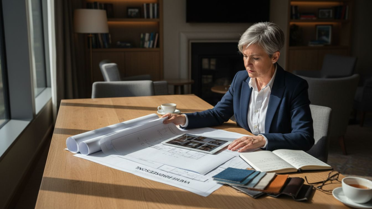 Manager reviewing venue design accessories