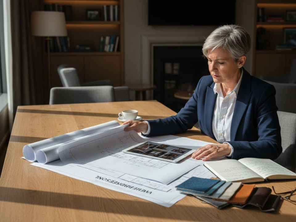 Manager reviewing venue design accessories