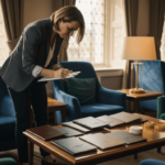 Venue manager reviewing luxury leather accessories