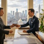 Concierge offers custom leather key wallet in lobby