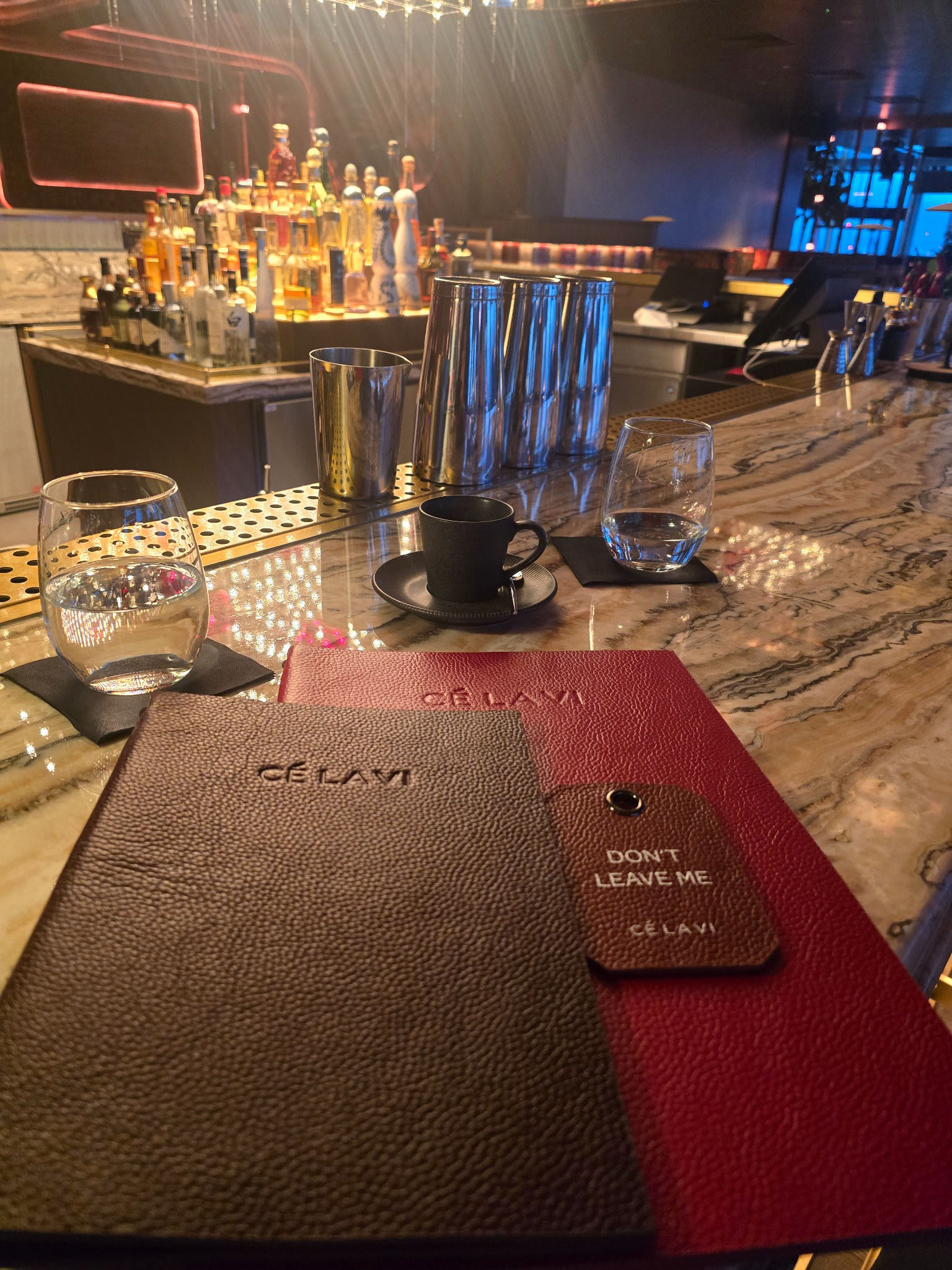 Luxury leather menu cover developed for CE LA VI London cocktail bar