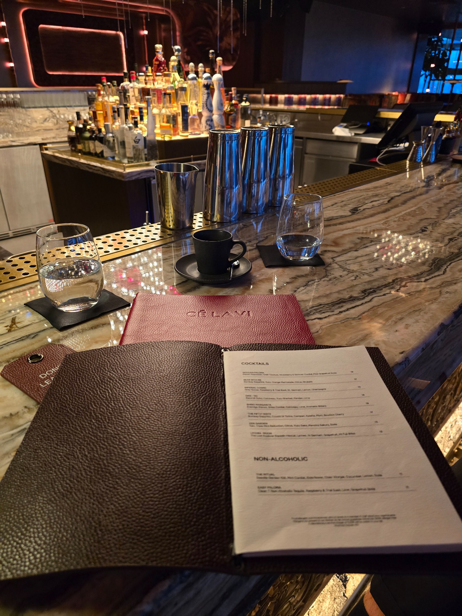 Open leather cocktail menu cover for luxury hospitality venue |