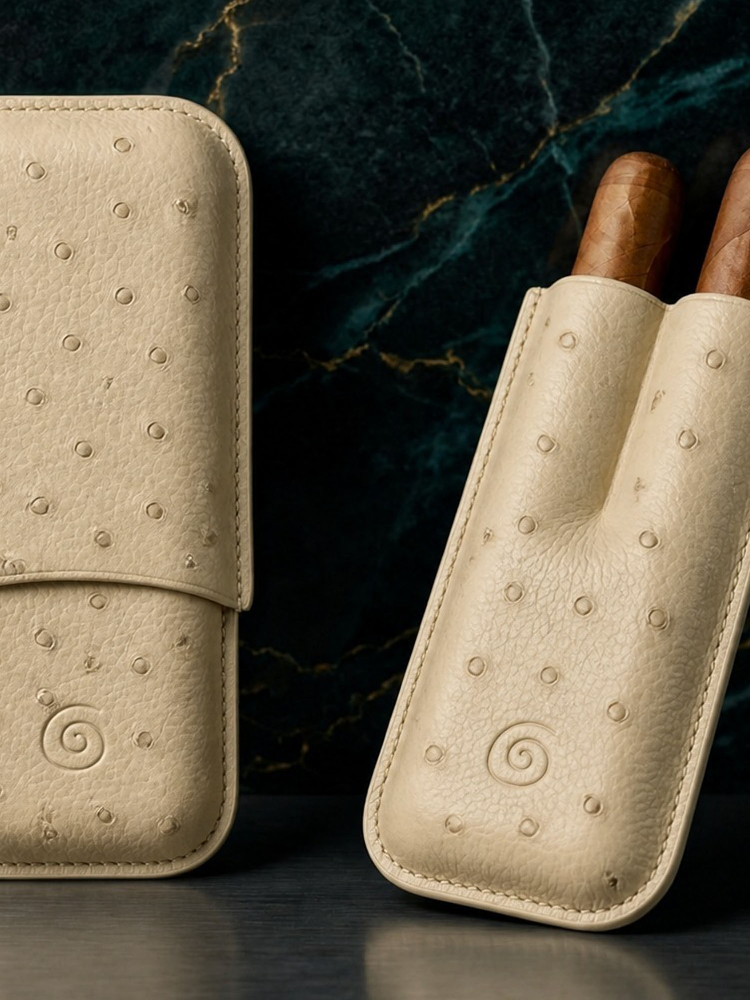 Luxury ostrich texture leather cigar holder