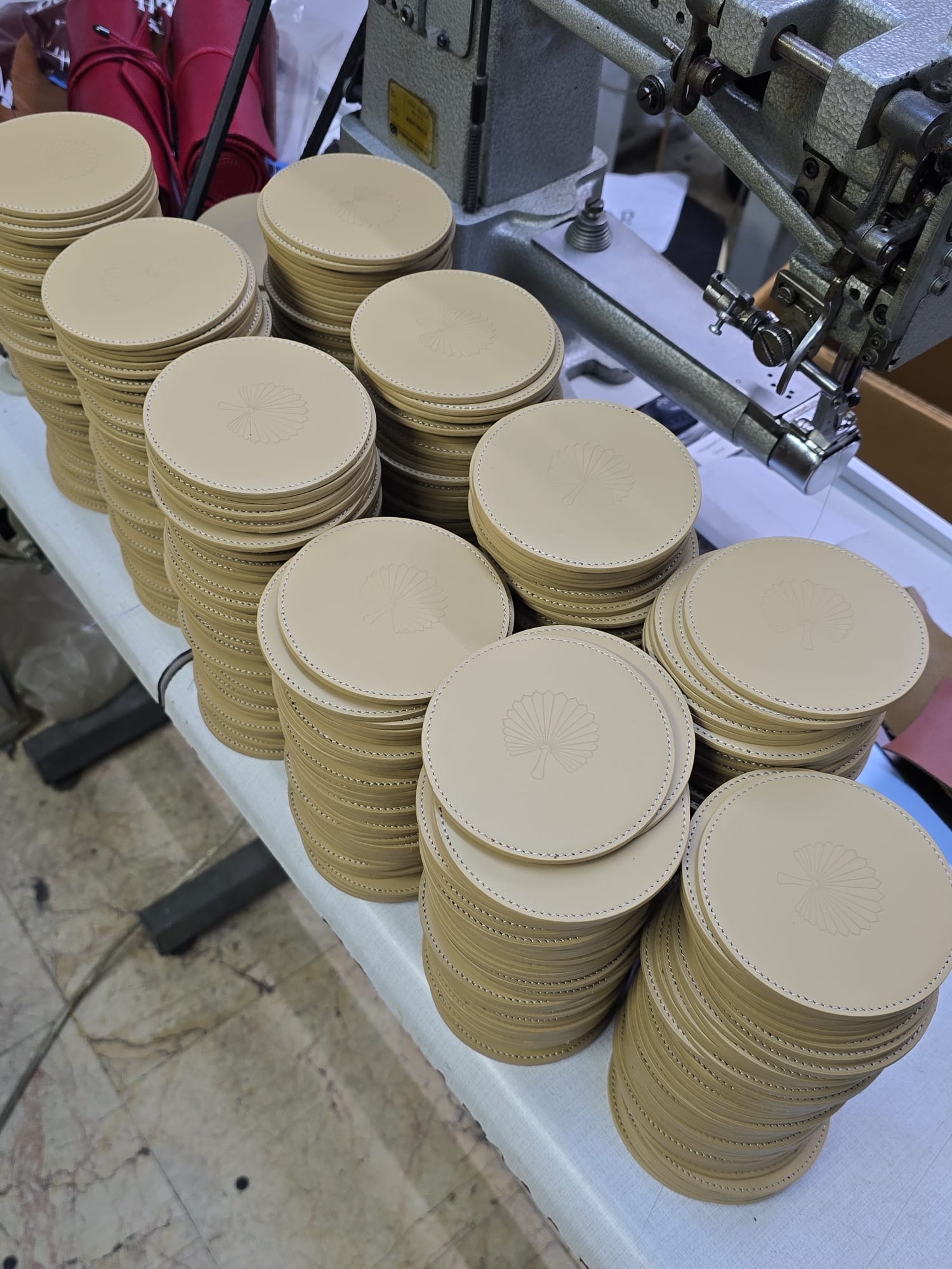Luxury leather coasters production London
